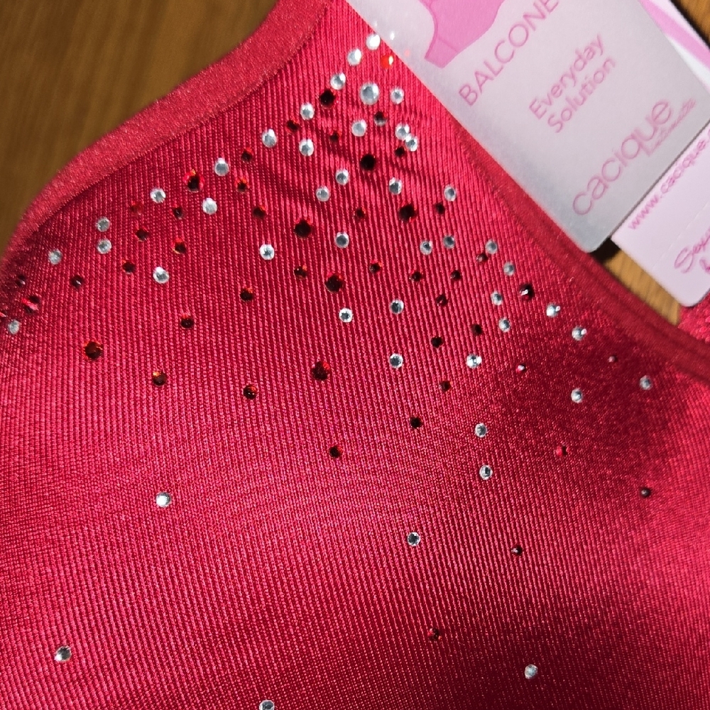 Cacique Deep Red Bra with Sparkling Accents - Picture 5 of 7